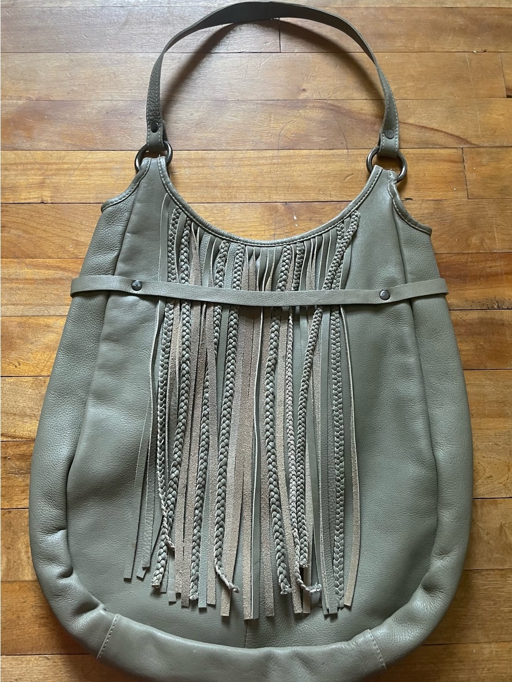 Fringed Shoulder Hobo Bag in Taupe